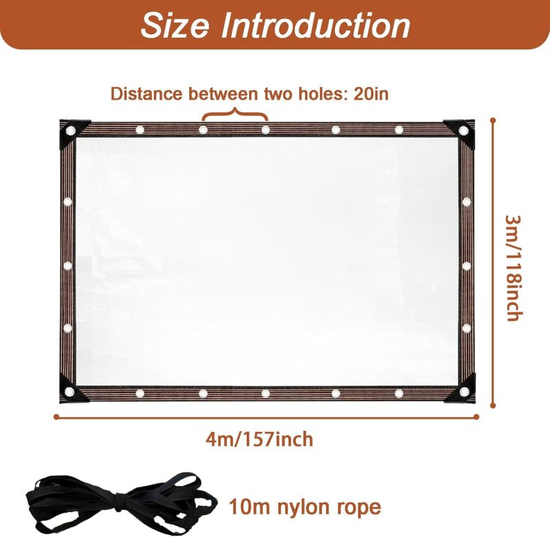 Transparent Waterproof Tarp 3x4M 80% Light Transmission - Tear-Resistant Reinforced Edges Clear Tarp for Outdoor Garden Chicken Coop Porch Monitoring & Protection - Image 5