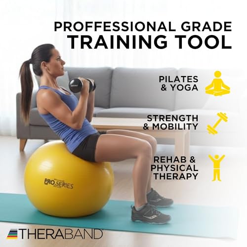 Theraband Exercise and amp; Stability Ball with 45 cm Diameter, Standard Fitness Ball for Improved Posture, Balance, Yoga, Pilates, Core Stability, & Rehab, Fitness Ball, Yoga Ball, Yellow - Image 5