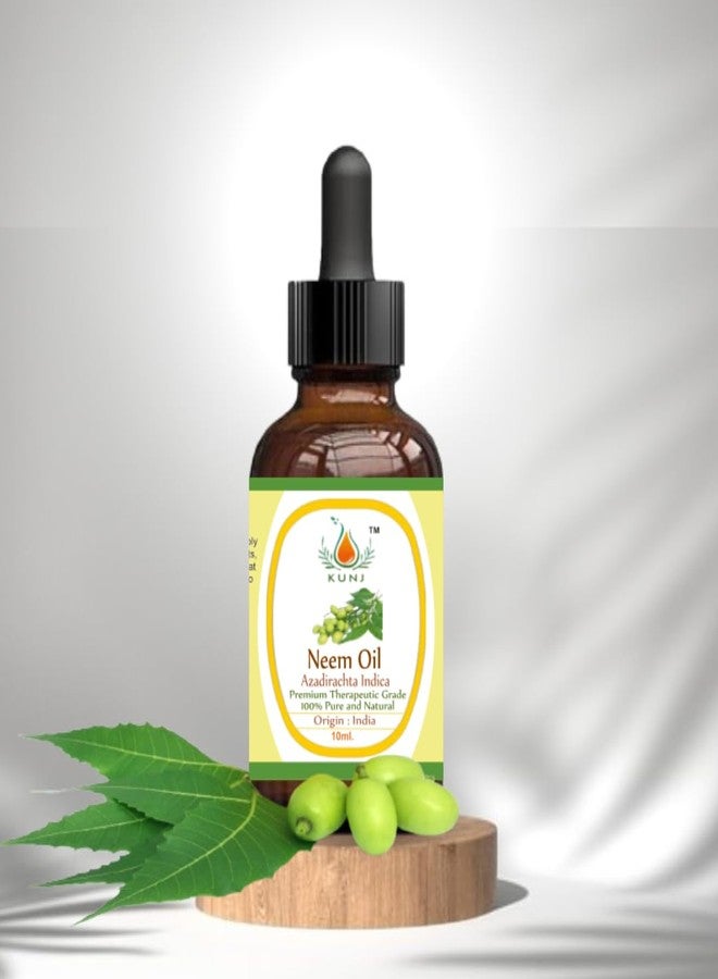 KUNJ Neem Oil (Azadirachta indica) 10ML – 100% Pure & Natural, Cold Pressed, Undiluted – Therapeutic Grade Carrier Oil for Skin, Hair & Natural Care - Image 1
