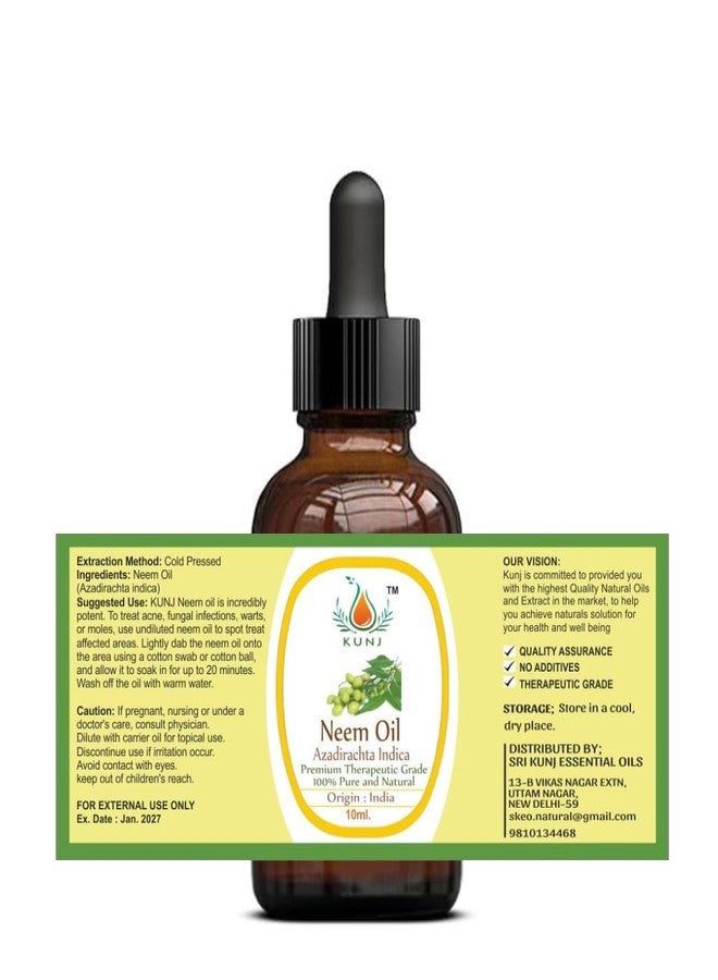 KUNJ Neem Oil (Azadirachta indica) 10ML – 100% Pure & Natural, Cold Pressed, Undiluted – Therapeutic Grade Carrier Oil for Skin, Hair & Natural Care - Image 3