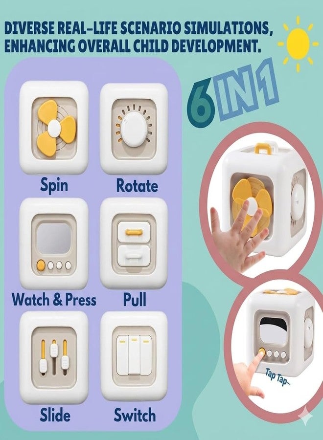 Clapstore Montessori Busy Cube for Toddlers 1-3,Car Travel Toys Busy Board Activity,Learning Stocking Stuffers Educational Birthday Gifts Sensory Baby 12-18 Months (Fan Learning 6 in 1 Cube) - Image 2