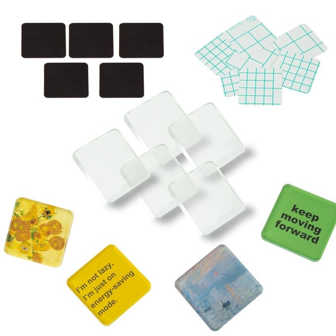 5 PCS DIY FRIDGE MAGNET CRAFT SET ACRYLIC SQUARE DECORATIVE REFRIGERATOR MAGNET WITH ADHESIVE BACKING FERRITE MAGNETS FOR OFFICECLASSROOMCABINETSKITCHEN2 INCH18 PIECE