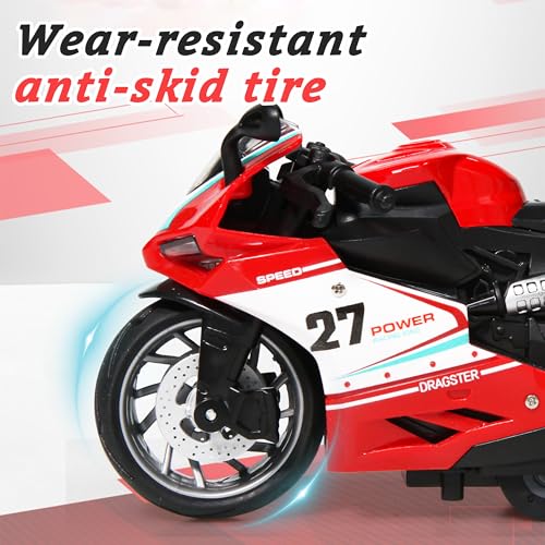 MQDMINI Motorcycle Toy for Metal Diecast Toy Motorcycle with Lights Sounds Automatic Drive for Boys Girls Aged 312Red - Image 5