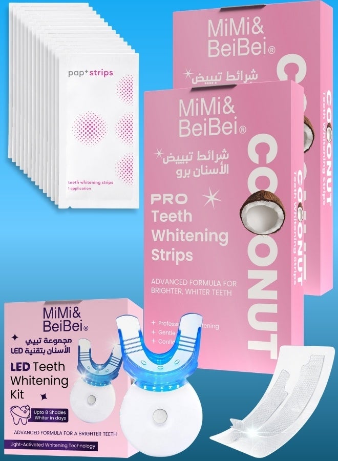 MiMi & BeiBei 14 Treatment Teeth Whitening Strips Kit with LED Light Tray, Remove Tea Coffee & Food Stains, Pro LED Light Whitening Tooth Care Oral Safe Teeth Whitener Strips with Coconut - Image 1