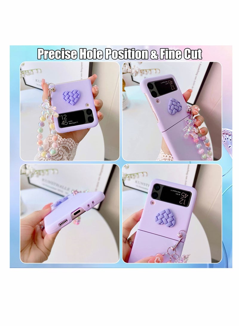 Y&D Case for Samsung Z Flip 4 with Strap, Wrist Fit Hard PC Phone Heart Bear Anti-Scratch Anti-Fingerprint Protective Galaxy - Pink - Image 5