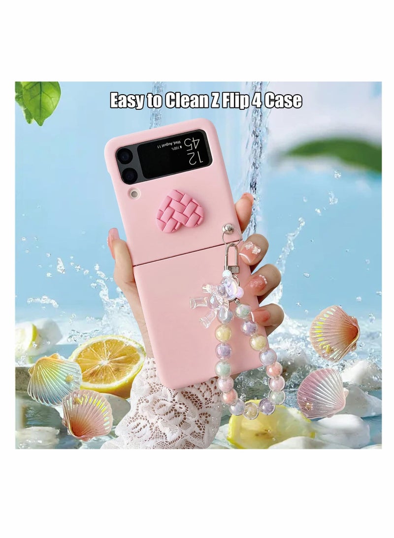 Y&D Case for Samsung Z Flip 4 with Strap, Wrist Fit Hard PC Phone Heart Bear Anti-Scratch Anti-Fingerprint Protective Galaxy - Pink - Image 4