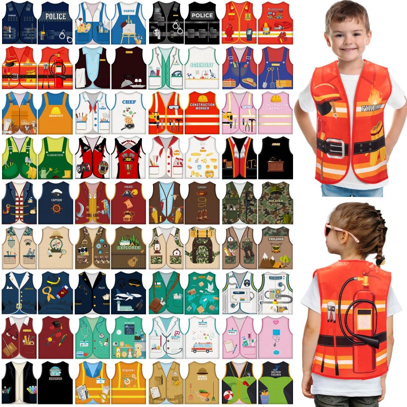 Cozypower 36 Pcs Kids Community Helper Dress Up Vest Career Costumes Toddler Girls Boys Career Day Costumes Cosplay for Pretend Play Doctor Police Fireman Car Racer Cowboy Farmers Worker - Image 3
