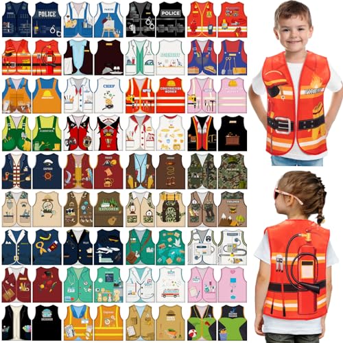 Cozypower 36 Pcs Kids Community Helper Dress Up Vest Career Costumes Toddler Girls Boys Career Day Costumes Cosplay for Pretend Play Doctor Police Fireman Car Racer Cowboy Farmers Worker - Image 1