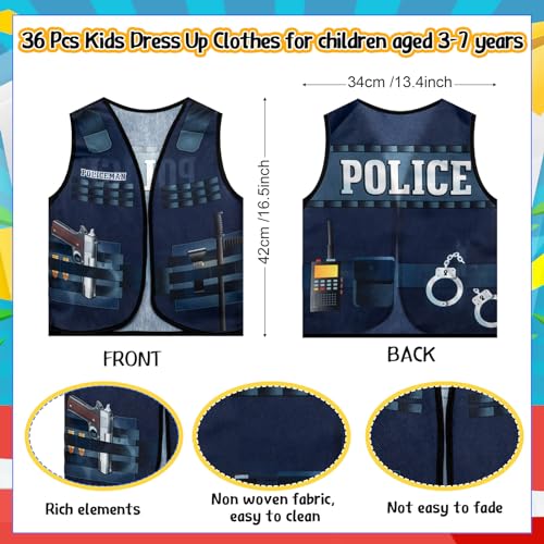 Cozypower 36 Pcs Kids Community Helper Dress Up Vest Career Costumes Toddler Girls Boys Career Day Costumes Cosplay for Pretend Play Doctor Police Fireman Car Racer Cowboy Farmers Worker - Image 5