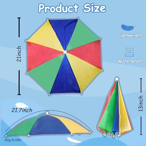 Babelshar 2 Pack Umbrella Hat for Adults with Elastic Band Fun Colorful Party Umbrella Hats Handsfree Adjustable Size Fits All Ages for Outdoor Sun Rain Protection - Image 3