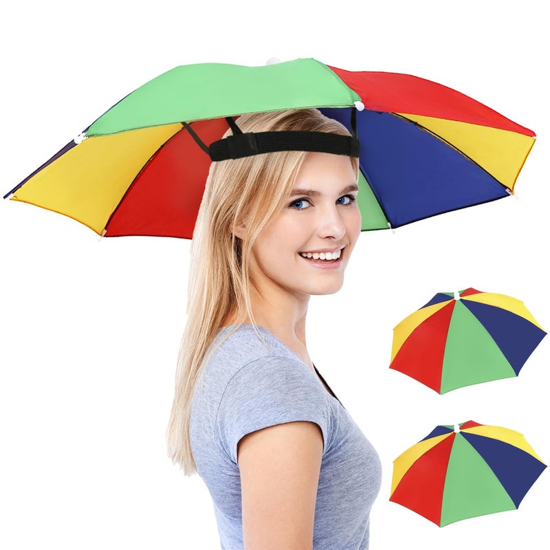 Babelshar 2 Pack Umbrella Hat for Adults with Elastic Band Fun Colorful Party Umbrella Hats Handsfree Adjustable Size Fits All Ages for Outdoor Sun Rain Protection - Image 2