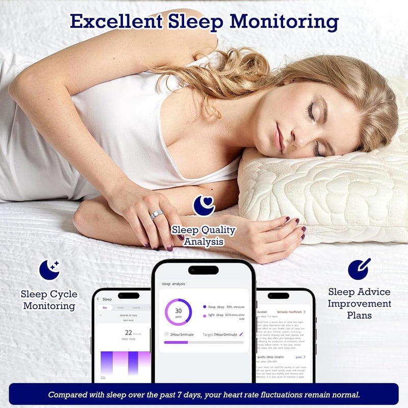 حلقة اللياقة البدنية تتبع صحة معدل ضربات القلب، قياس الأكسجة، النوم، رصد السعرات الحرارية للتمرين، تتبع جميع مؤشرات الصحة المهمة الخاصة بك، متوافق مع نظام التشغيل iOS وأندرويد (الفضة، 11) - Image 3