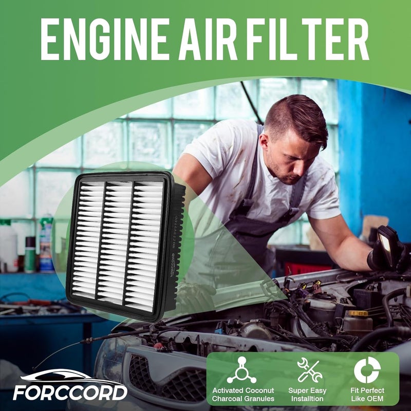 Forccord حزمة من فلتر هواء المحرك (عدد 2) مناسبة لهيونداي إلنترا 1.6 لتر/2.0 لتر 2026-2021، وإلنترا إن 2.0 لتر 2026-2022 بديل فلتر هواء 28113AA100 إكسسوارات سيارات - Image 2
