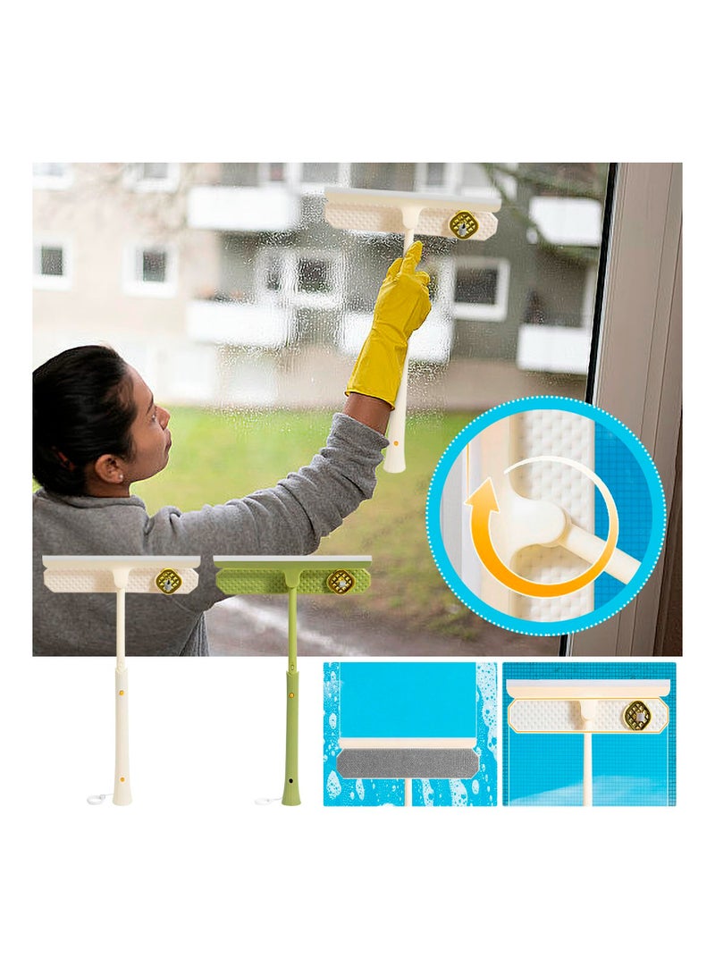 SOLARAE Window Cleaning Squeegee, Telescopic Window Cleaning Scraper with Long Handle, Window Cleaning Tools with Dual Side Blade Rubber & Scrubber Sponge, Multi-Use Car Windshield Cleaning Tool  (Beige) - Image 2