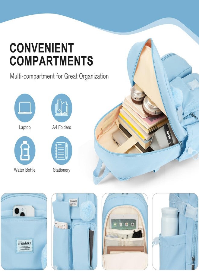 WINDARS Backpack for Teen Girls, Laptop Backpack Cute Kids Bookbag for Middle School College Students Large School Bag, Blue, 15.6 inch - Image 2