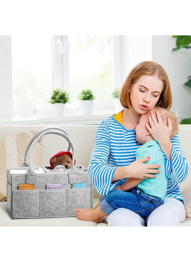 JCB CHIC Baby Diaper Caddy Organizer Tote Bag Multifunction Baby Diaper Basket for Changing Table Portable Car Travel Nursery Storage Bin for Newborn Essentials (Grey)  - Image 2