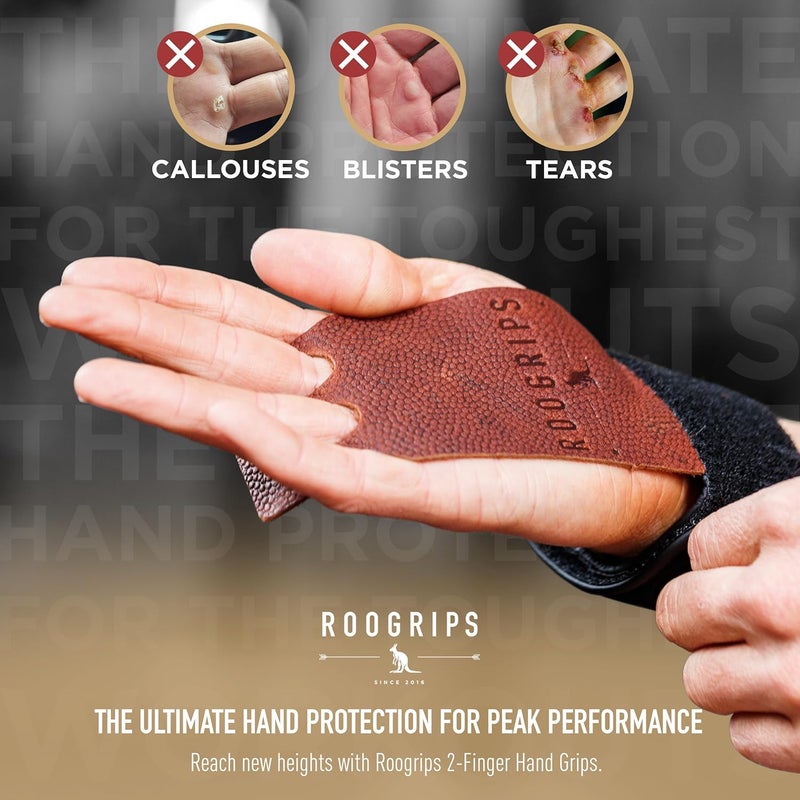 RooGrips 2 Finger Premium Leather Hand Grips for Gymnastic Bars, Cross Training, Gym & Home Workouts, Pull Up Bars & Weightlifting - The Most Durable Palm Guard from Rips and Blisters - Image 4