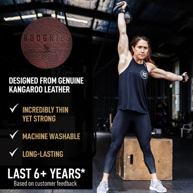 RooGrips 2 Finger Premium Leather Hand Grips for Gymnastic Bars, Cross Training, Gym & Home Workouts, Pull Up Bars & Weightlifting - The Most Durable Palm Guard from Rips and Blisters - Image 3