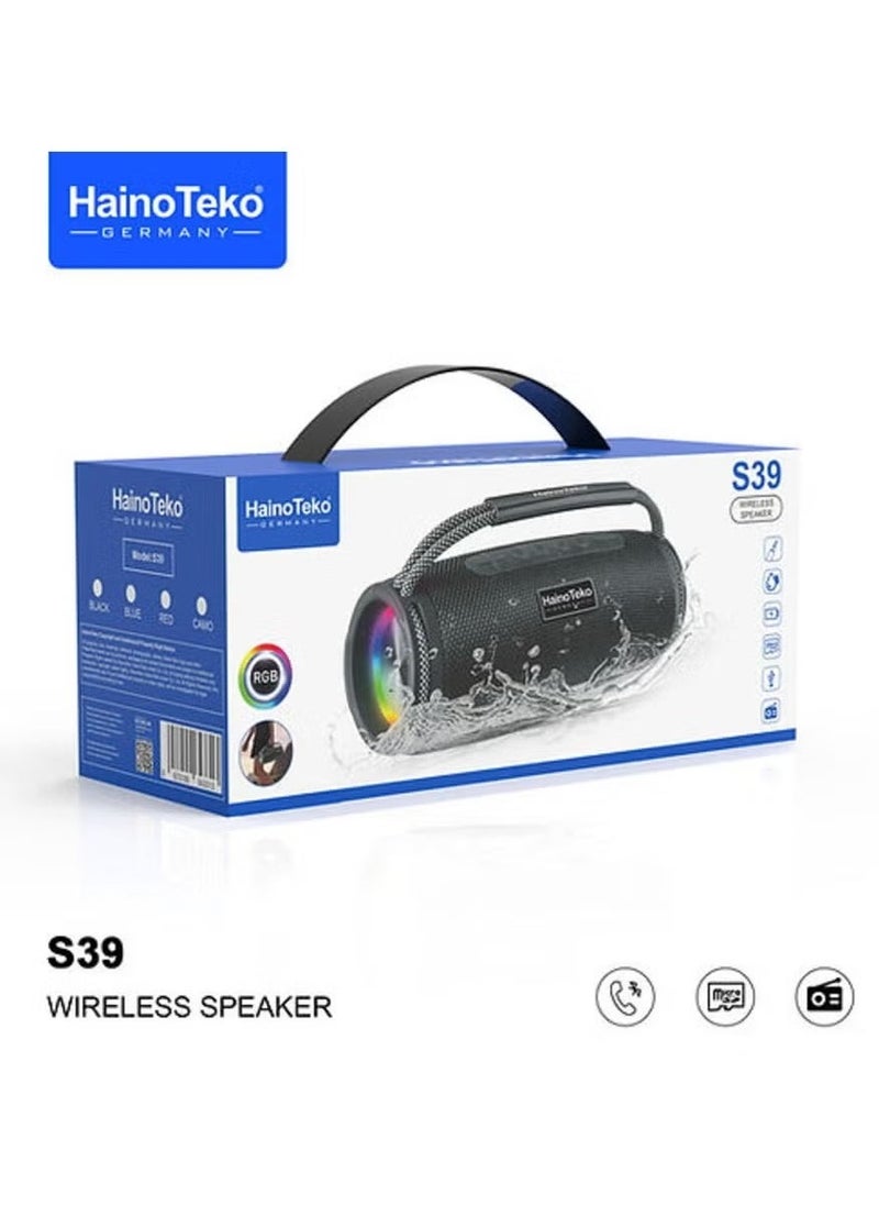 Haino Teko S39 Portable Bluetooth Speaker with Enhanced Bass, RGB Color Lighting, Button Control – Compact Design, Long Battery Life, Perfect for Indoor & Outdoor Use, Army Green  - Image 2