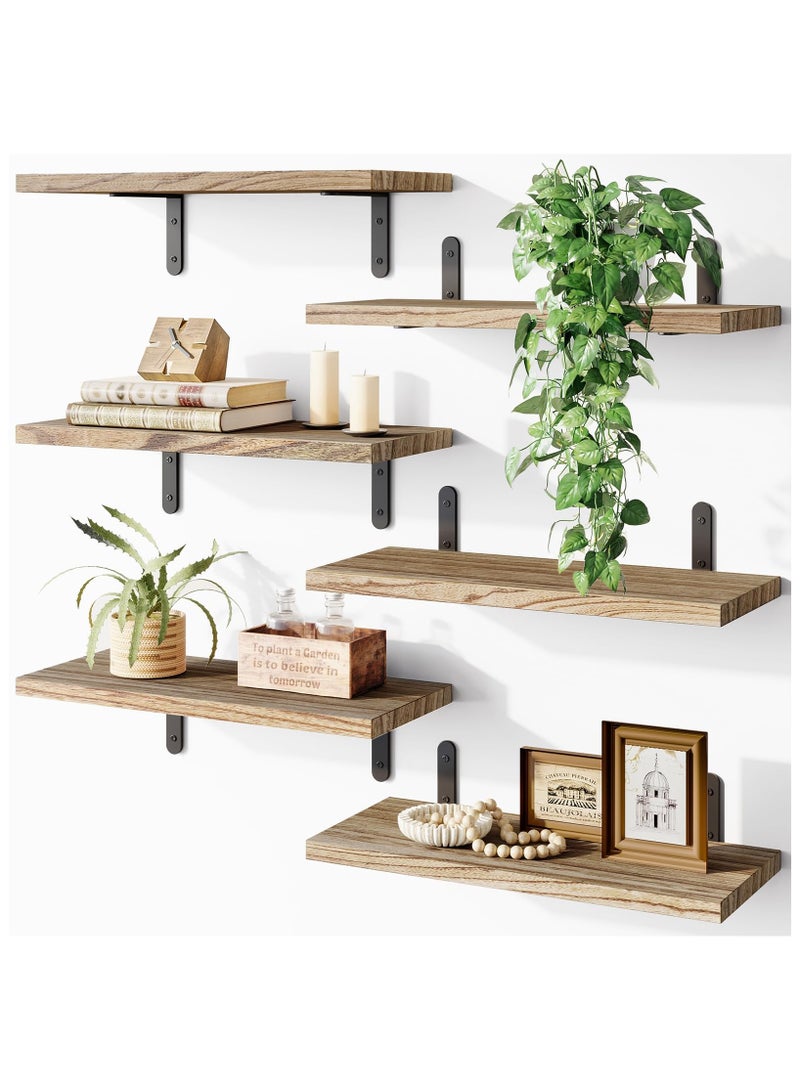 شو وو أرفف خشبية عائمة لتزيين الحائط، مجموعة أرفف حائط مكونة من 6 قطع، رف عائم مثبت على الحائط لتزيين غرفة النوم، تخزين الحمام، رف إطاري للحائط - Image 1