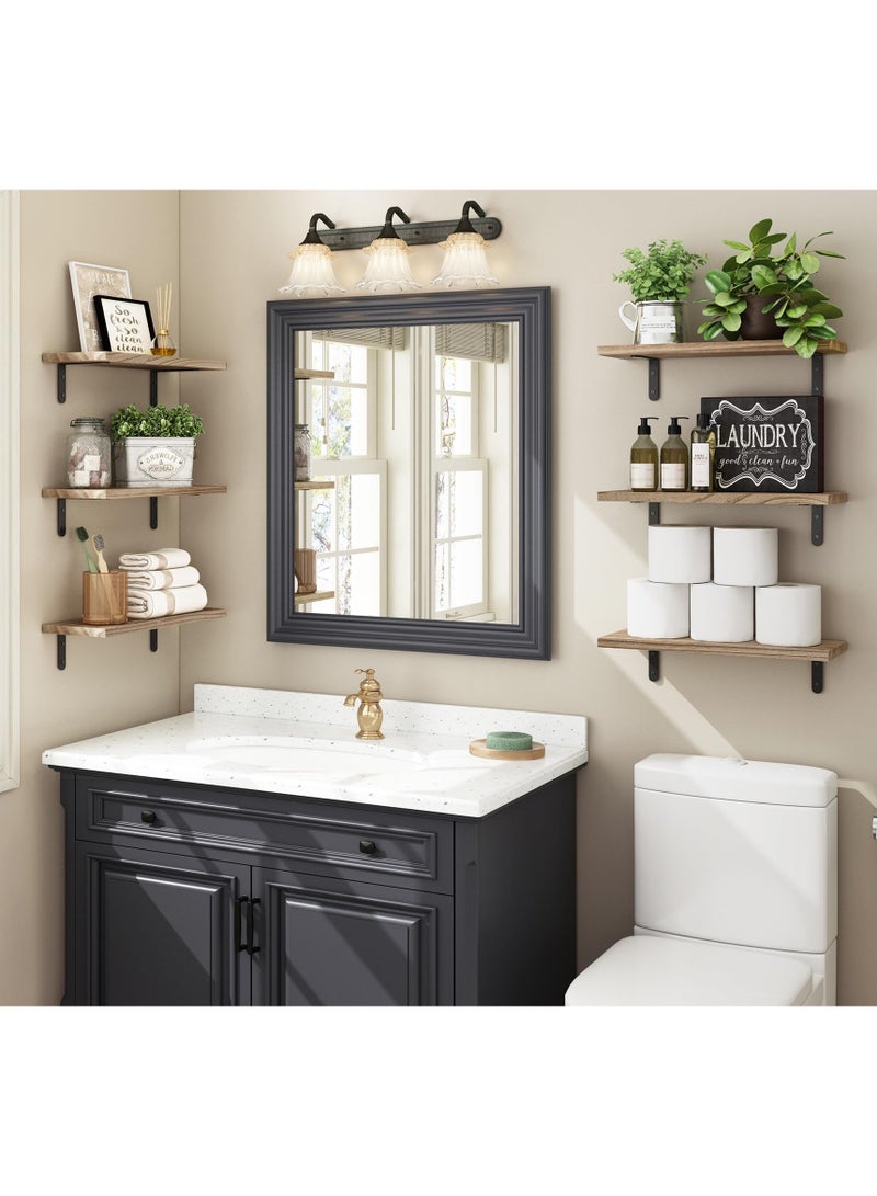 شو وو أرفف خشبية عائمة لتزيين الحائط، مجموعة أرفف حائط مكونة من 6 قطع، رف عائم مثبت على الحائط لتزيين غرفة النوم، تخزين الحمام، رف إطاري للحائط - Image 2