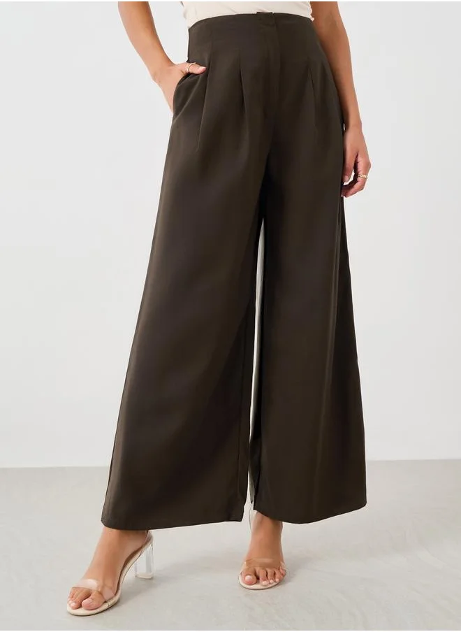 ستايلي Styli Solid High Rise Pleated Wide Leg Pants