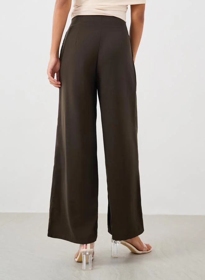 Styli Styli Solid High Rise Pleated Wide Leg Pants