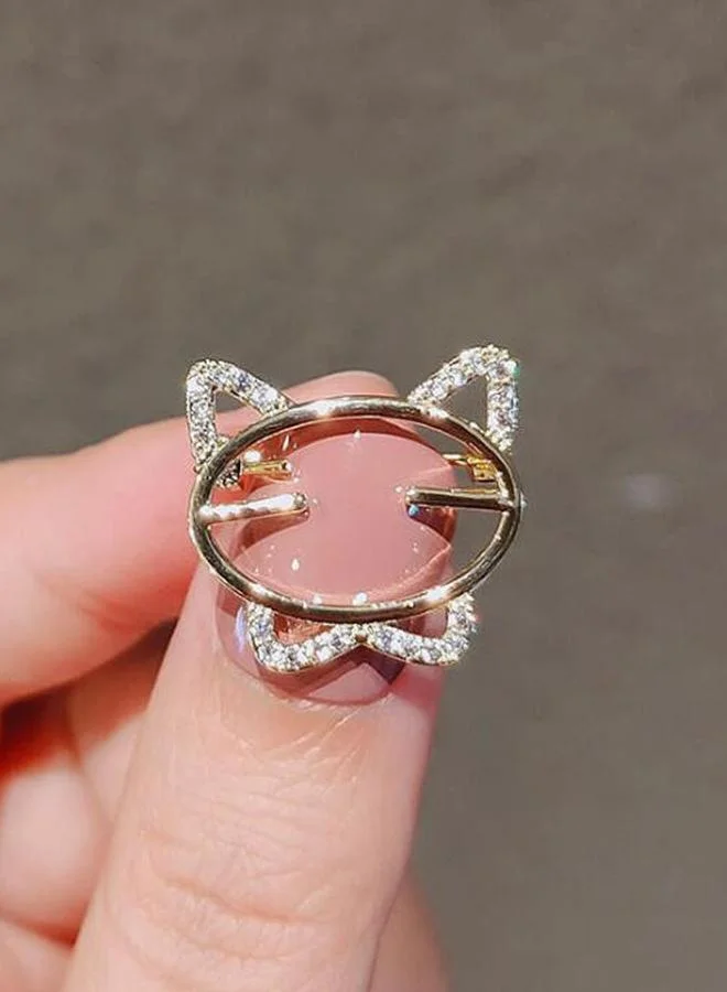 Gold Cat Brooch with Crystals