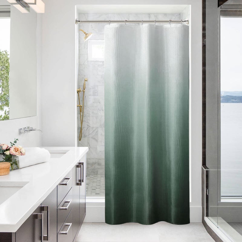 BBiggood 36 x 72 Small Stall Shower Curtain  Dark Green Ombre Narrow Shower Curtain for Bathroom  36 Inch Waffle Weave Fabric Shower Curtain Set with Hook  Water Repellent