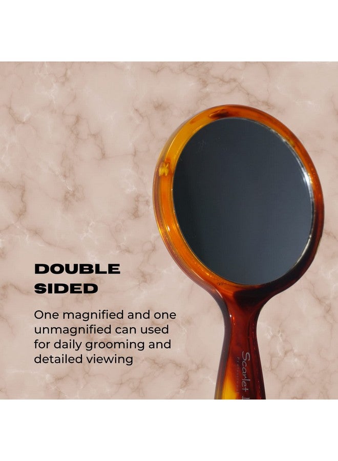 سكارليت لاين مرآة يد صغيرة مستديرة مزدوجة الجوانب احترافية من Scarlet Line مع مرآة مكبرة مدمجة مريحة للمكياج والسفر مع مقبض - Image 3