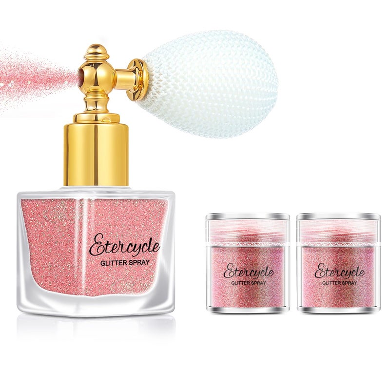 Etercycle Pink Body Glitter Spray, Shimmering Spray Powder Sparkle Powder, Cosmetic Shimmer Makeup Glitter for Hair and Body Face Clothes Nail Art Craft Design Easter Christmas Halloween Crafts - Image 1