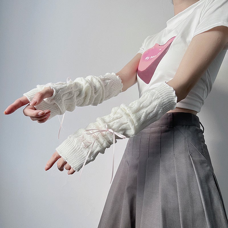 Autumn Winter Y2K Cute JK Lolita Sleeve Cuffs White background fan belt 