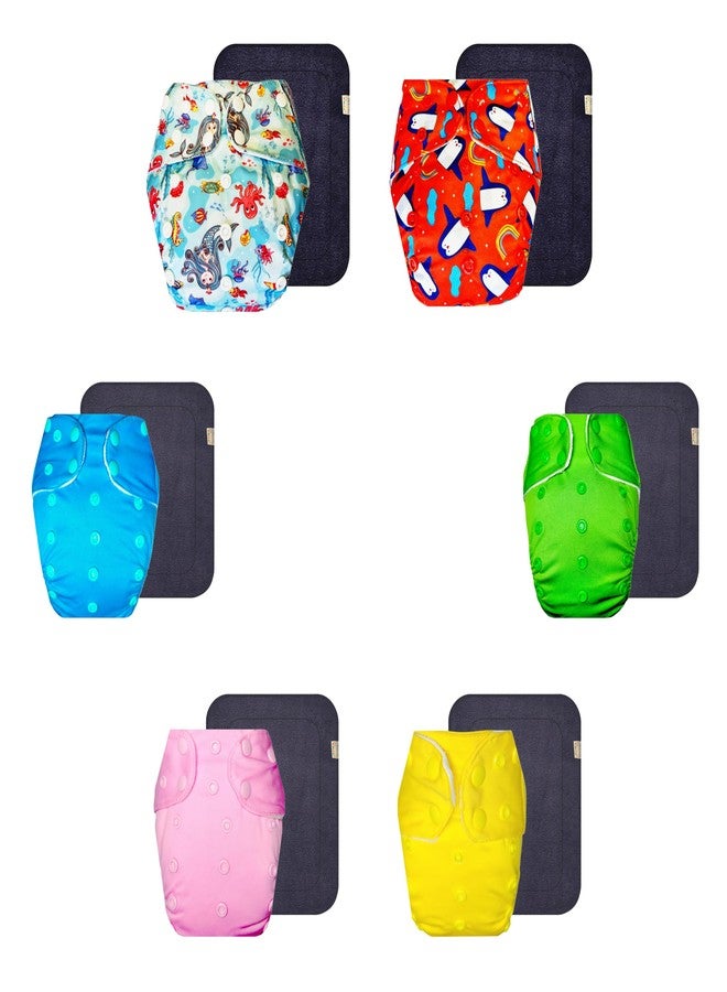 Dumbledo Premium Cloth Diaper with Gray Insert (Pack of 6) | Dry Feel and Comfortable | 6-Layer Absorbent Pad | Adjustable Snaps | Worry-Free Diapering | 3 Months - 3 Years | Unisex Baby - Image 1