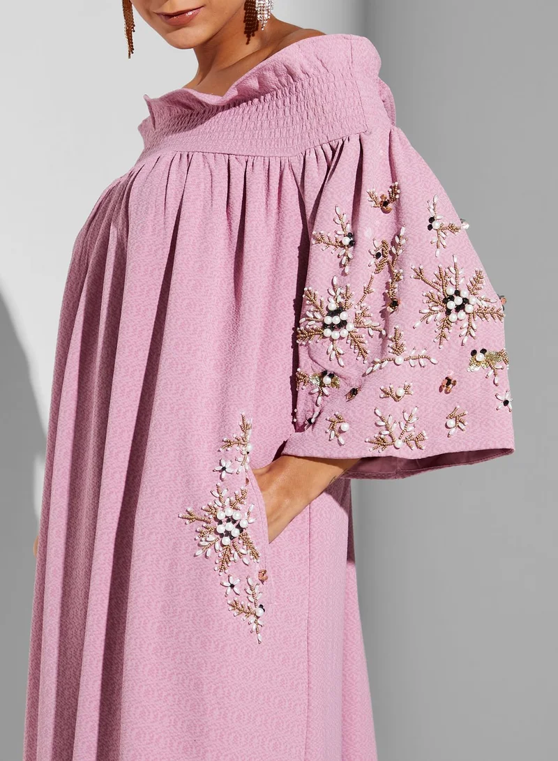 Threadz by Ajooni Bardot Embellished Sleeve Dress