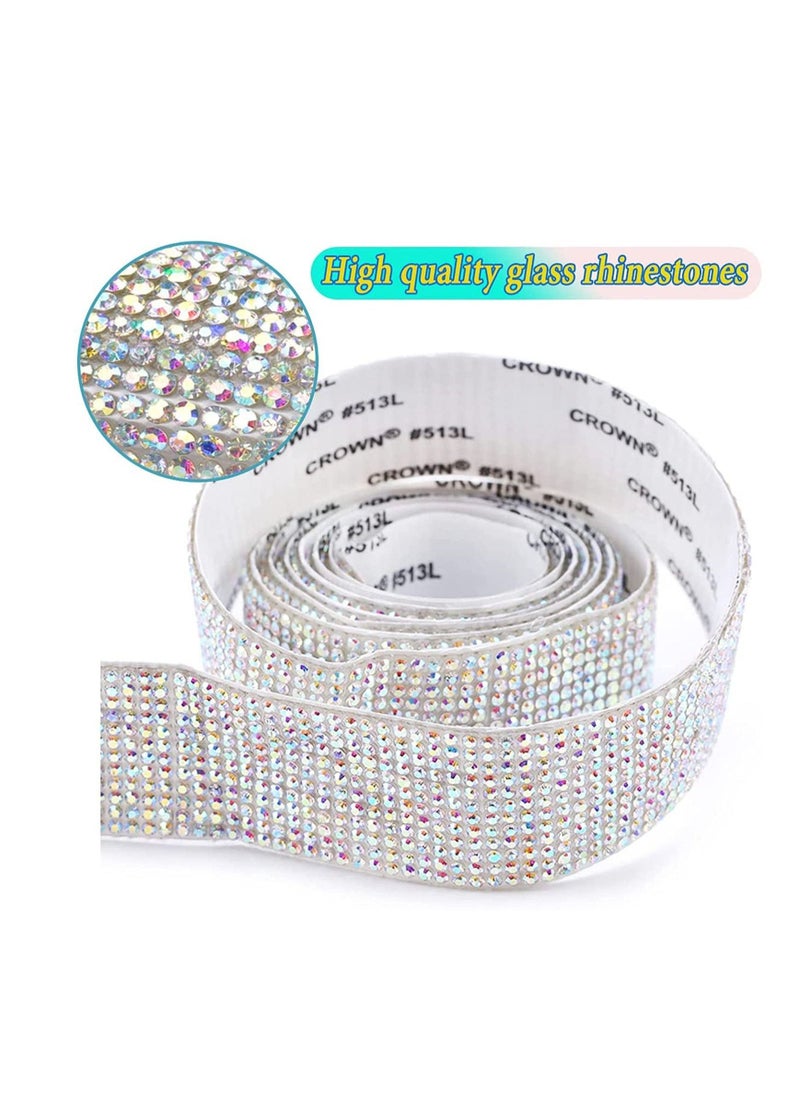 Self Adhesive Crystal Rhinestone Diamond Ribbon, Bling Crystal Rhinestones Sticker DIY Car Decoration Sticker Glitter Rhinestones Gem Stickers 4Rolls/4Yards (Colorful) - Image 4