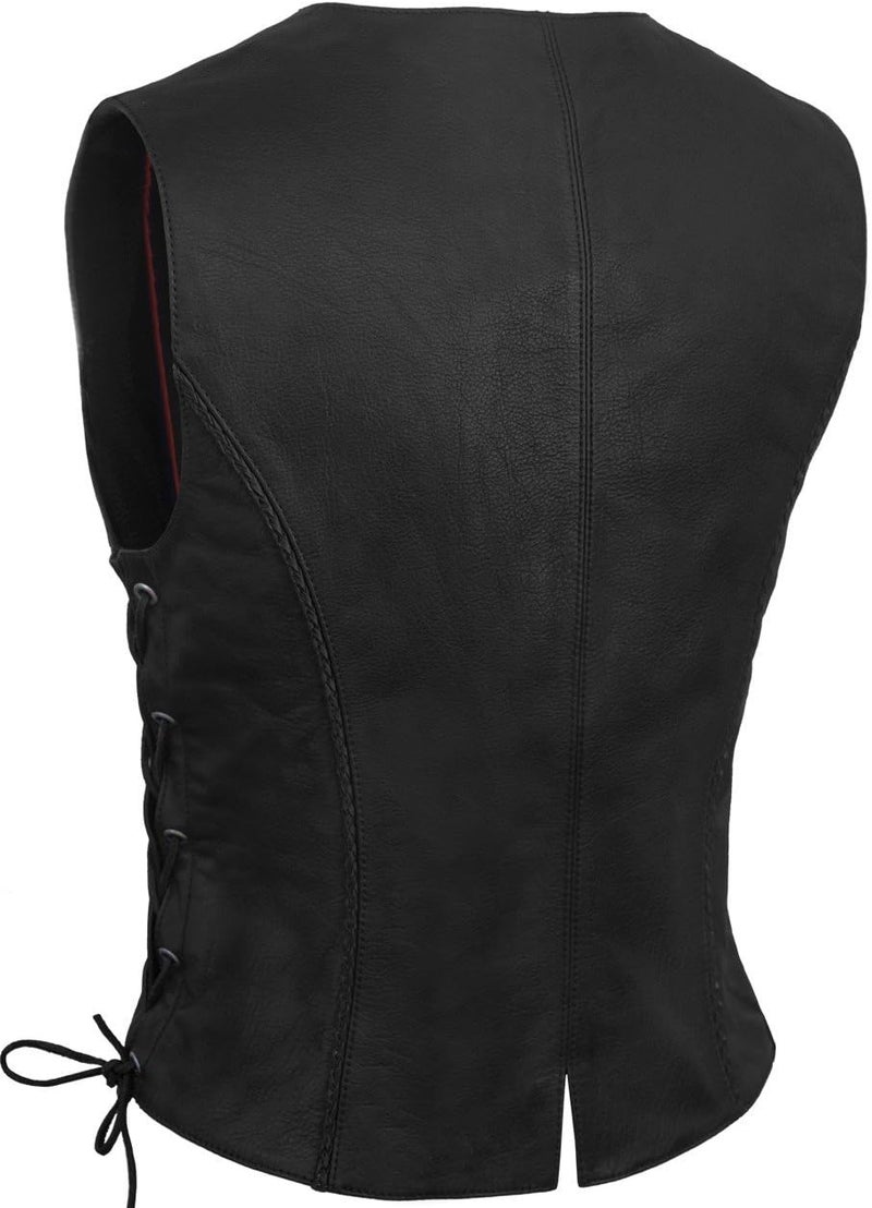 True Element Women's Braided Motorcycle Leather Vest - Image 2