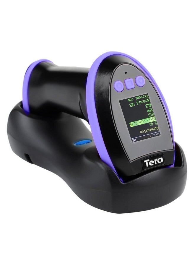 Tera Barcode Scanner Wireless With Screen: Pro Version 1D 2D Qr With Setting Keypad Charging Cradle Works With Bluetooth 2.4G Wireless Usb Wired Handheld Bar Code Reader Hw0009 Purple  - Image 1