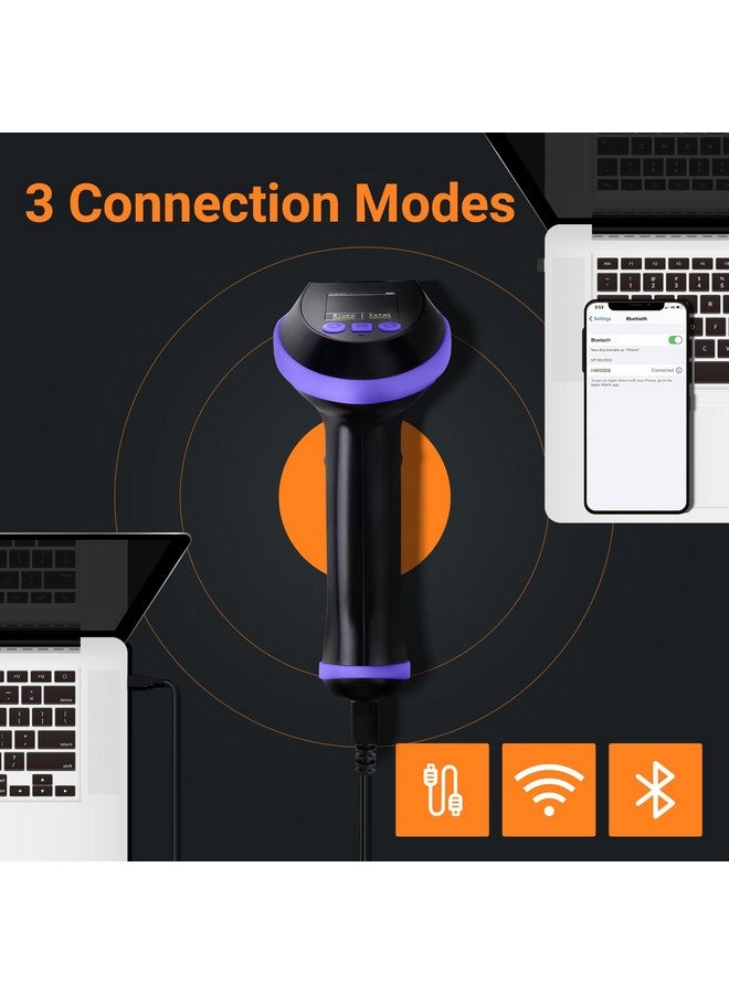 Tera Barcode Scanner Wireless With Screen: Pro Version 1D 2D Qr With Setting Keypad Charging Cradle Works With Bluetooth 2.4G Wireless Usb Wired Handheld Bar Code Reader Hw0009 Purple  - Image 5