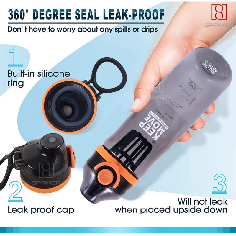 Spanker Sporty Motivational Leakproof Water Bottle 650 ML BPA Free Fitness Sports Water Bottle White SSTP - Image 5