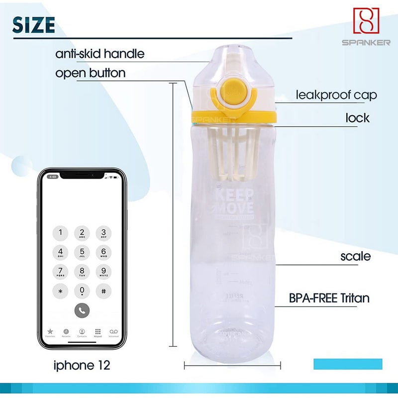 Spanker Sporty Motivational Leakproof Water Bottle 650 ML BPA Free Fitness Sports Water Bottle White SSTP - Image 2