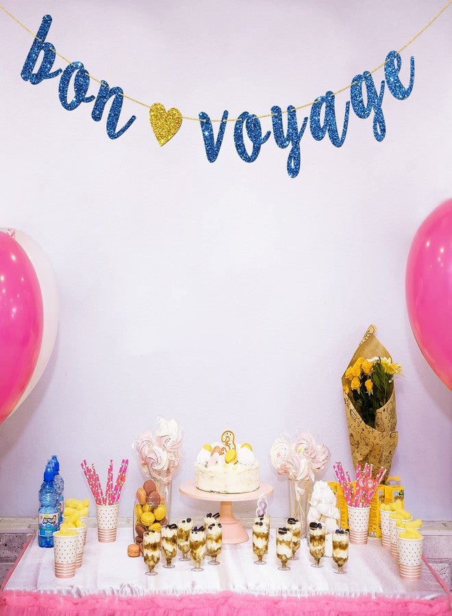 INNORU Bon Voyage Banner, Moving Away, Going Away, Graduation, Retirement, Travel Theme Party Decorations, Navy Blue Glitter - Image 3