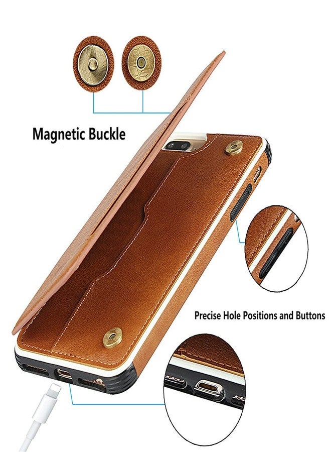 iCoverCase Compatible with iPhone 8 Plus/7 Plus/6s Plus/6 Plus Wallet Case with Card Holder and Wrist Strap PU Leather Phone Case 5.5 Inch (Khaki) - Image 5