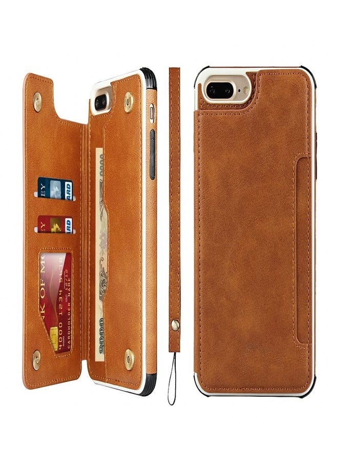 iCoverCase Compatible with iPhone 8 Plus/7 Plus/6s Plus/6 Plus Wallet Case with Card Holder and Wrist Strap PU Leather Phone Case 5.5 Inch (Khaki) - Image 1