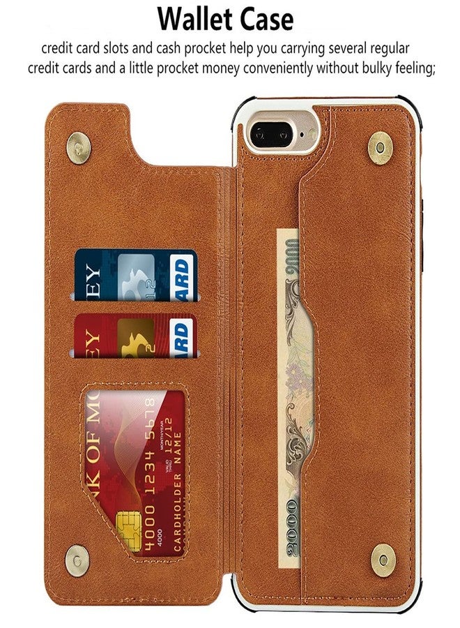 iCoverCase Compatible with iPhone 8 Plus/7 Plus/6s Plus/6 Plus Wallet Case with Card Holder and Wrist Strap PU Leather Phone Case 5.5 Inch (Khaki) - Image 4