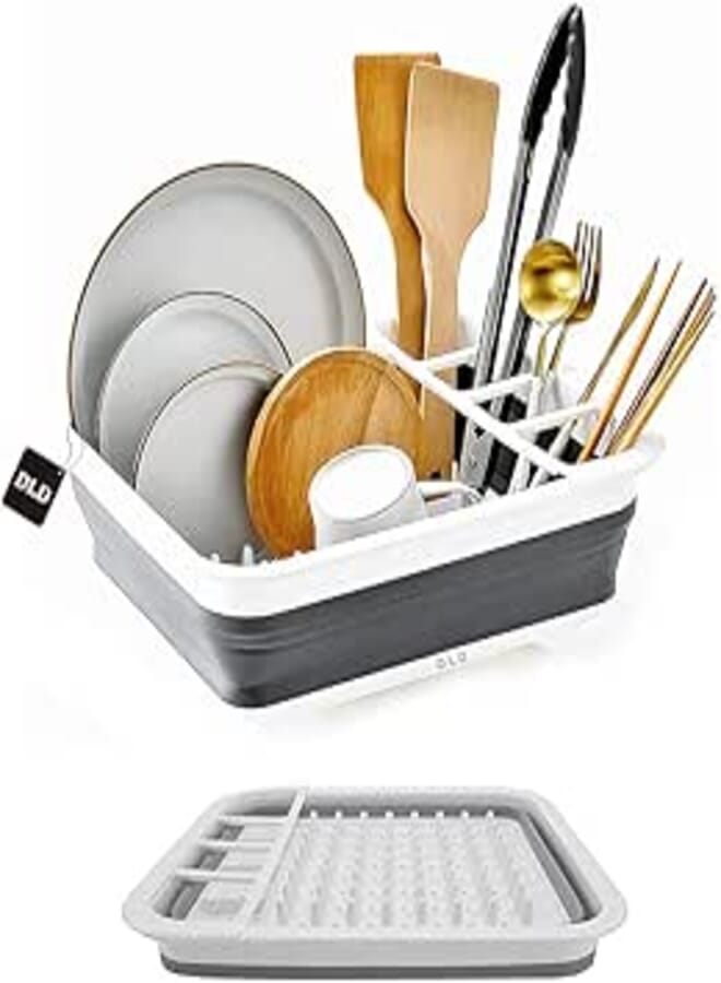 DLD Multifunction KitchenDrying Dish Rack Collapsible Dish Drainer Rack Folding Bowl Drain Rack Tableware Holder Fruit Basket Organizer (Gray)
