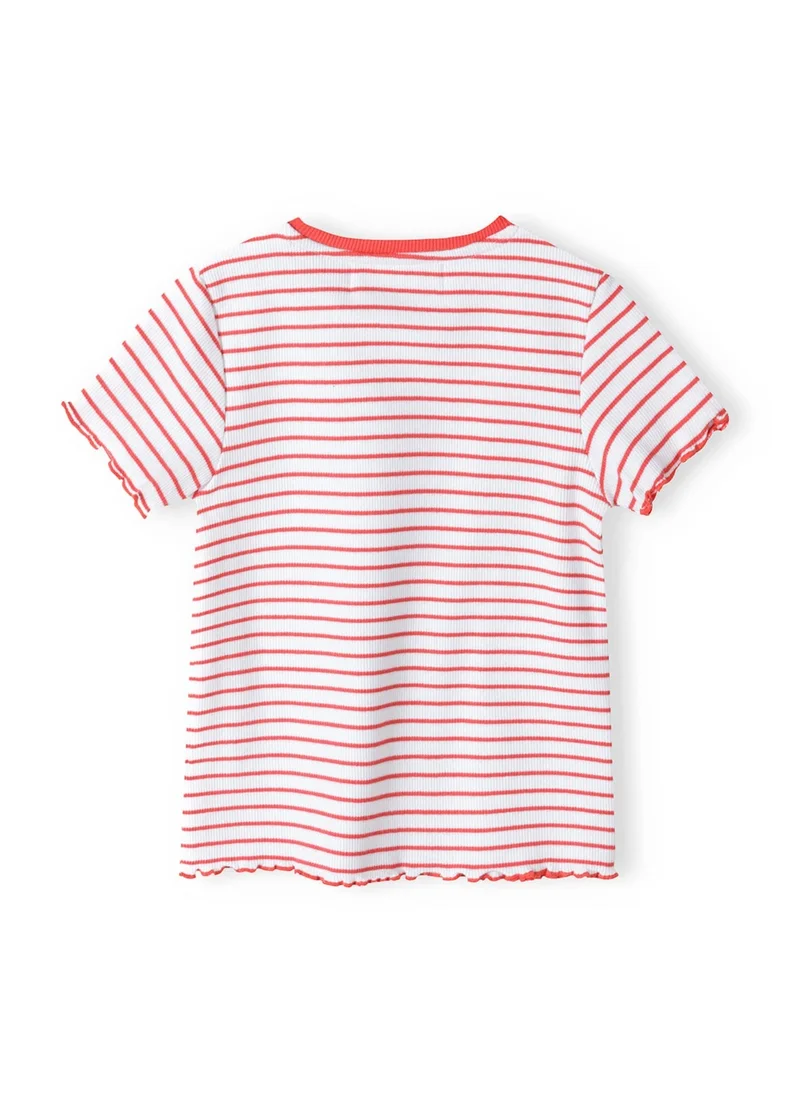 MINOTI Girls Ribbed Short Sleeve T-Shirt with Lettuce Hem