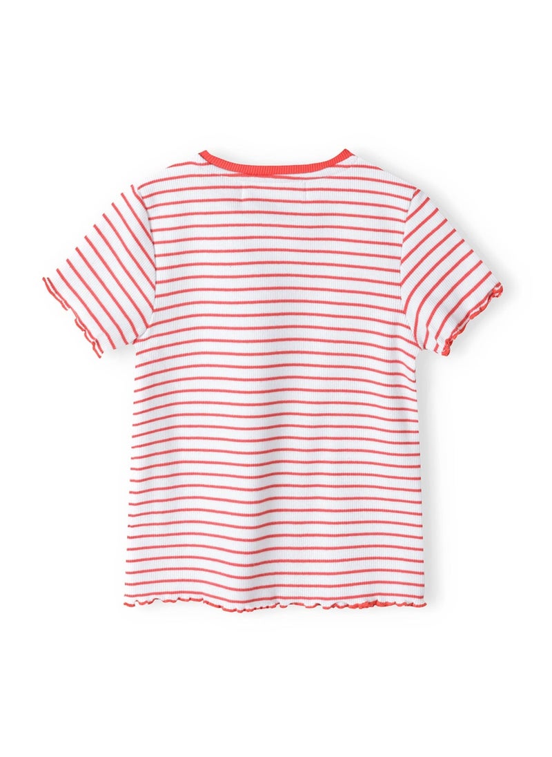 MINOTI Girls Ribbed Short Sleeve T-Shirt with Lettuce Hem  - Image 3