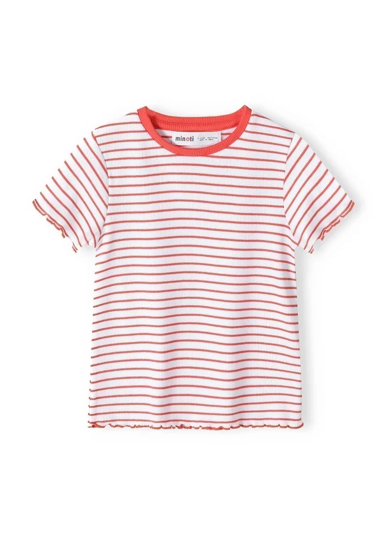 MINOTI Girls t-shirt striped rib lettuce edged red