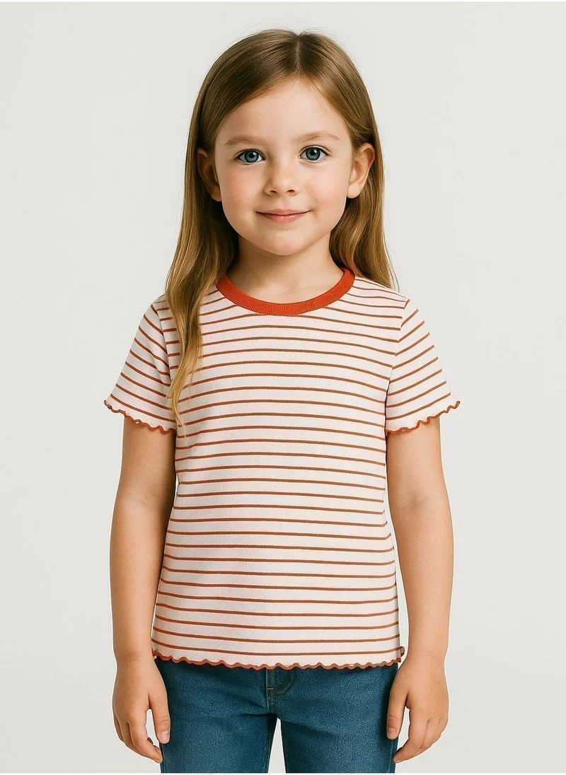 MINOTI Girls t-shirt striped rib lettuce edged red