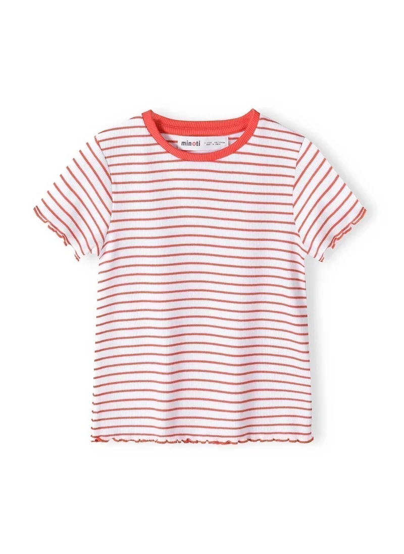 MINOTI Girls t-shirt striped rib lettuce edged red